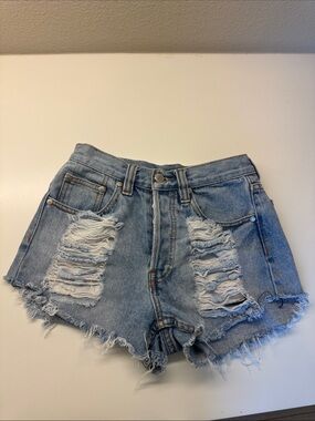 Distressed Light Blue Women's Denim Shorts